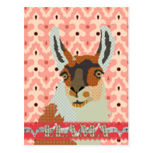 Bronze Llama Pink  Damask  Postcard