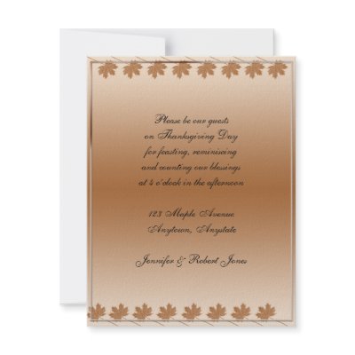 Bronze Maple Leaf on Variegated Gold Background Personalized Invites by NoteableExpressions