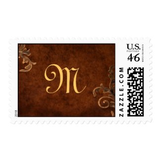 Bronze Scroll Leaf Monogrammed Postage Stamp stamp