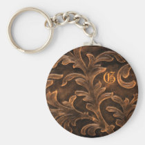 Bronze Scroll Leaf Vintage Monogram Keychain