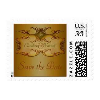 Bronze Scrolls Monogrammed Save the Date Postage stamp