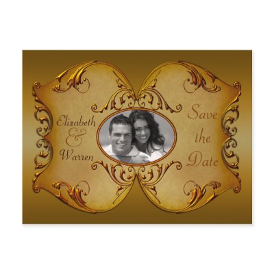 Bronze Scrolls Save the Date Postcard with Photo by NiteOwlStudio