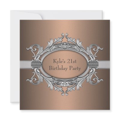Bronze Silver Mans 21st Birthday Party Custom Invitations by InvitationCentral