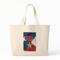 Bronze Star on American flag Tote Bags