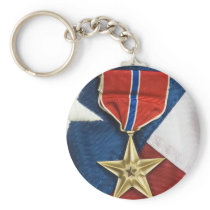 Bronze Star on American flag Key Chains