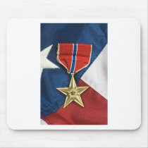 Bronze Star on American flag Mouse Pads