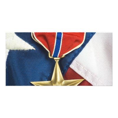 Bronze Star on American flag Picture Card by adament