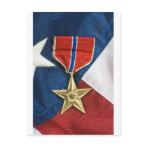 Bronze Star on American flag Postcard