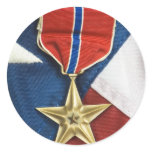 Bronze Star on American flag Sticker