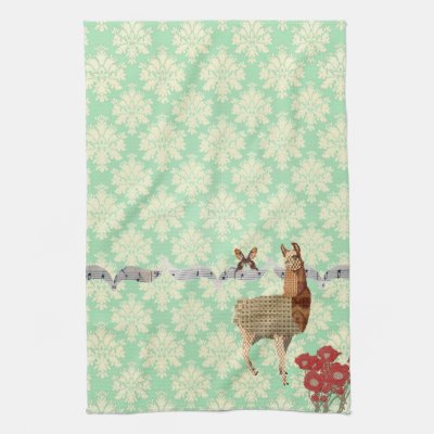 Bronze Vintage Llama & Butterfly Mint Julep Damask Hand Towels by Greyszoo