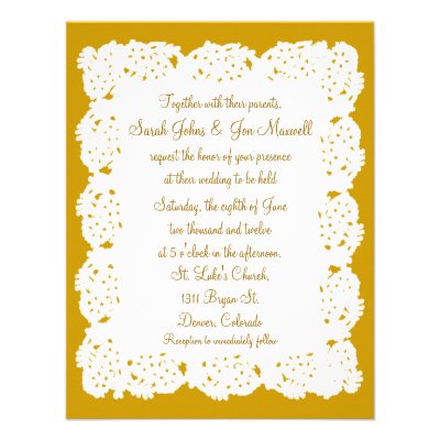 Bronze White Lace Doily Wedding Invitation