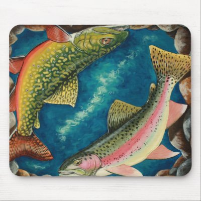 Brook Trout and Rainbow Trout Mouse Pad by justthefish