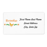 Brooke (Orange Butterfly) Personalized Shipping Labels