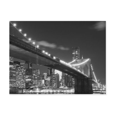 Brooklyn Bridge and Manhattan Skyline At Night Postcards by jhaviv
