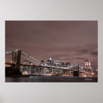 Brooklyn Bridge and Manhattan Skyline At Night Print