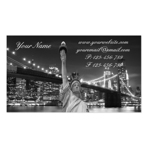 Brooklyn Bridge and The Statue of Liberty at Nigh Business Card Templates (front side)