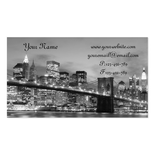 Brooklyn Bridge At Night, New York City Business Cards (front side)
