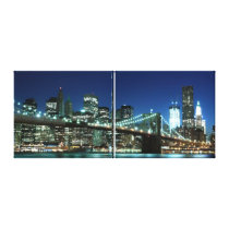 Brooklyn Bridge At Night, New York City Stretched Canvas Print