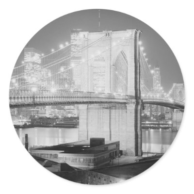 Brooklyn Bridge Black & White Round Sticker by Alleycatshirts