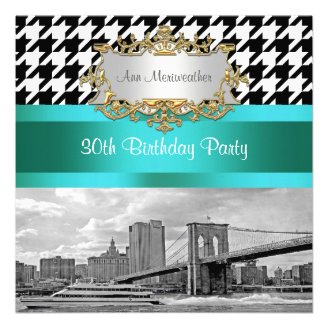 Brooklyn Bridge Blk Wht Houndstooth 2 Birthday Pty Personalized Announcement