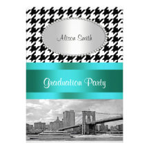 Brooklyn Bridge Blk Wht Houndstooth 2 Graduation Invite