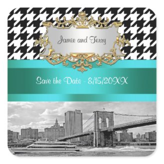Brooklyn Bridge Blk Wht Houndstooth 2 Save Date Stickers