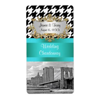 Brooklyn Bridge Blk Wht Houndstooth 2 Wine Label
