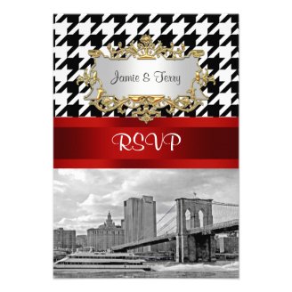 Brooklyn Bridge Blk Wht Houndstooth RSVP 1 Personalized Invitations