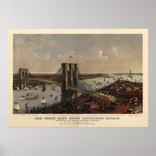 Brooklyn Bridge by Currier and Ives (1885) Print