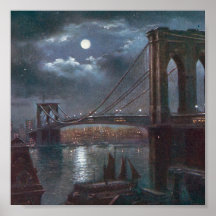 Brooklyn Bridge by Moonlight Poster
