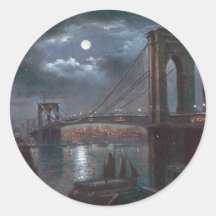 Brooklyn Bridge by Moonlight Round Sticker