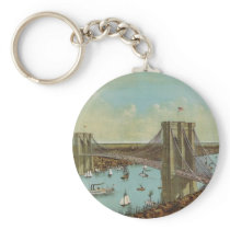 Brooklyn Bridge Color Postcard Keychain