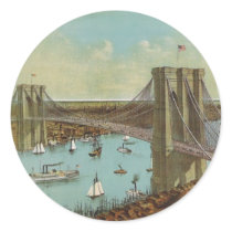 Brooklyn Bridge Color Postcard Round Stickers