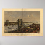 Brooklyn Bridge New York 1885 Antique Panorama Print