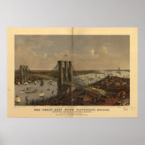 Brooklyn Bridge New York 1885 Antique Panorama Print