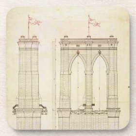 Brooklyn Bridge NYC architecture blueprint vintage Coasters