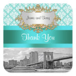 Brooklyn Bridge Tiff Blue Wht Damask Thank You stickers