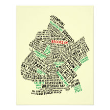 Brooklyn NYC Typography Map Custom Invitations
