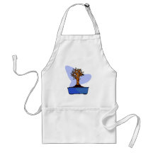 Broom Bonsai Trimmed Blue Pot Graphic Image Apron