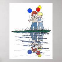 Brother and Sister Reflections with Balloons Poster