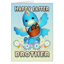 Brother Easter Card - Cute Duck With Basket Of Tre