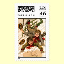 Brothers on old fashioned sleds stamps