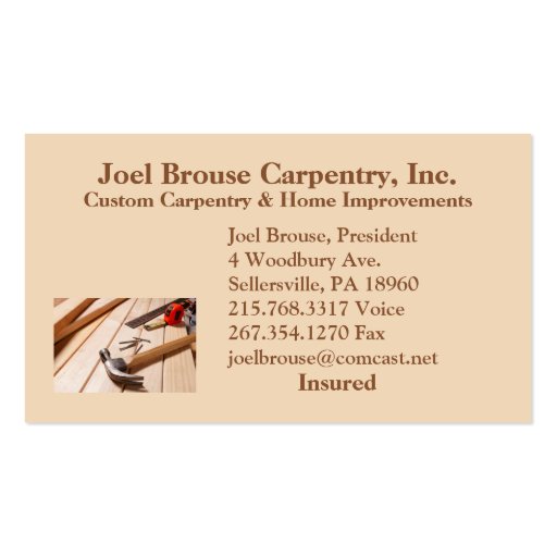 Brouse Carpentry Business Card (back side)