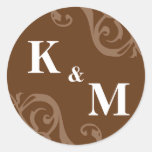 Brown 2 initial letter monogram favor tag seal round stickers