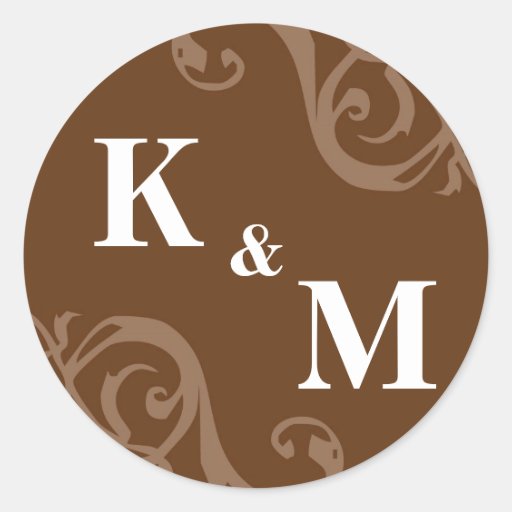 Brown 2 initial letter monogram favor tag seal round stickers