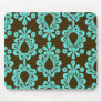 brown and aqua blue damask pattern mousepads