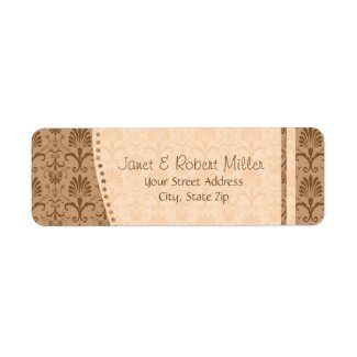 Brown And Beige Damask Pattern Return Address Label