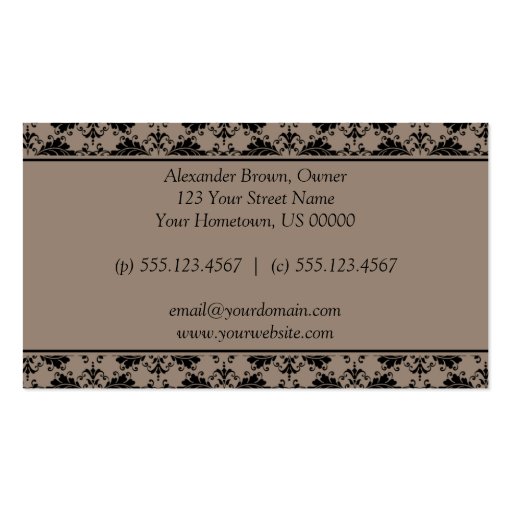 Brown and Black Damask Business Card (back side)