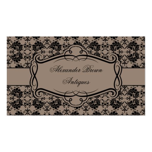 Brown and Black Damask Business Card (front side)