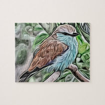 brown and blue bird painting. puzzles